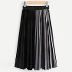 Romwe Plus Velvet Two Tone Pleated Skirt