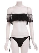 Romwe Lace Ruffle Bandeau Bikini Set