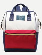 Romwe Color Block Double Handle Patch Canvas Backpack