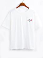 Romwe White Plane Embroidered Drop Shoulder T-shirt