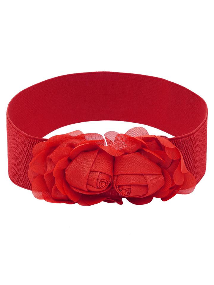 Romwe Mesh Flower Front Red Wide Elastic Belt