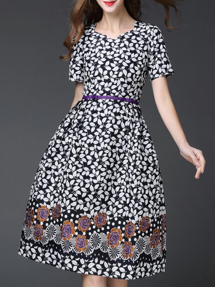 Romwe Navy Sweetheart Jacquard A-line Dress