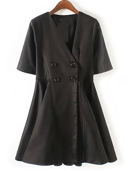 Romwe V Neck Double Breasted Dress