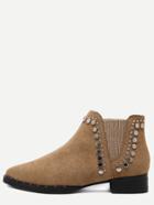 Romwe Brown Suede Metallic Trim Pointed Chelsea Boots