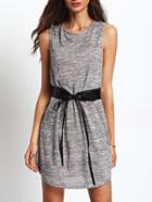 Romwe Grey Sleeveless Shift Dress With Belt