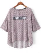 Romwe Red Round Neck Start Today Print Blouse