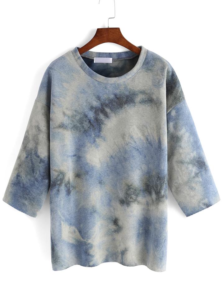 Romwe Round Neck Tie-dye Long Sweatshirt