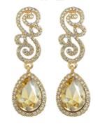 Romwe Champagne Rhinestone Women Earrings