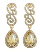 Romwe Champagne Rhinestone Women Earrings