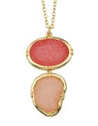 Romwe Pink Long Stone Pendant Necklace