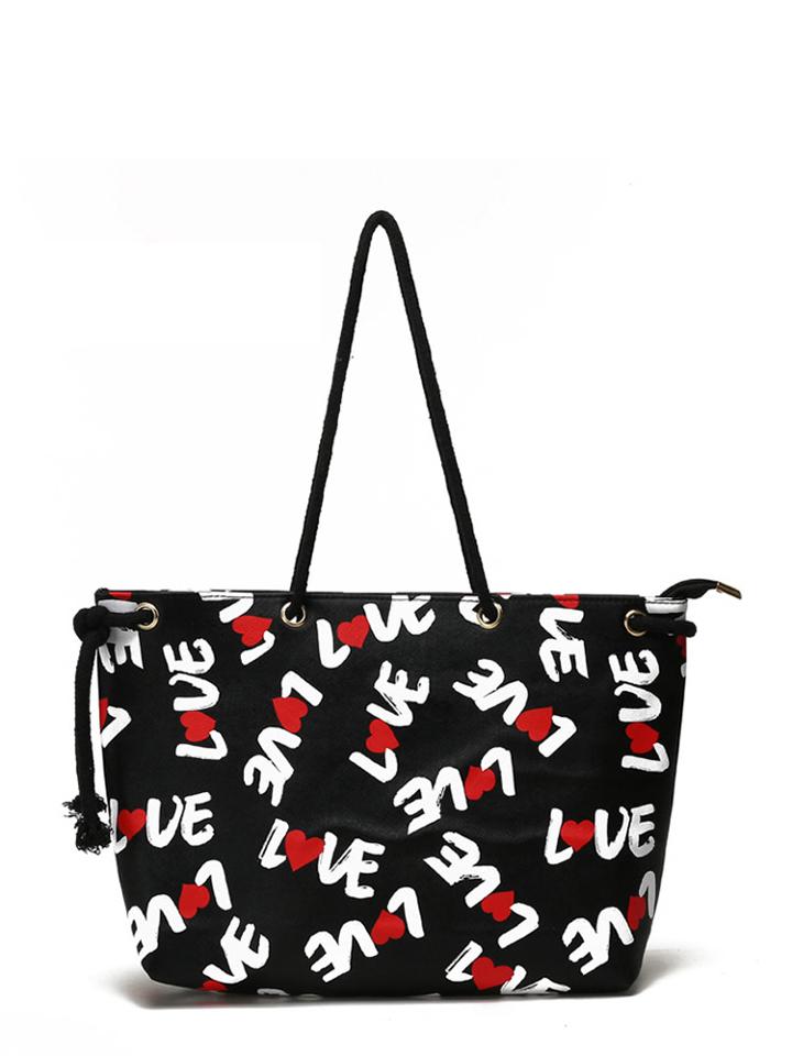 Romwe Love Print Tote Bag