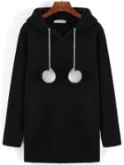 Romwe Hooded Black Sweatshirt Dress With Pom Pom
