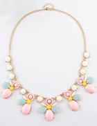 Romwe White Red Gemstone Gold Chain Necklace