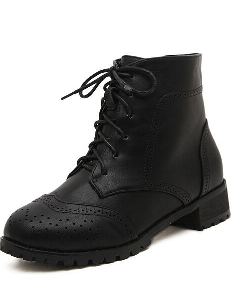 Romwe Black Round Top Hollow Lace Up Boots