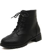 Romwe Black Round Top Hollow Lace Up Boots