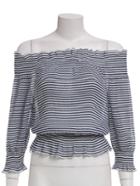 Romwe Ruffled Off-the-shoulder Striped Top