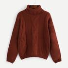 Romwe Cable Knit Panel High Neck Jumper