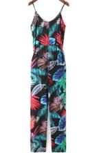 Romwe Spaghetti Strap Tropicals Print Jumpsuit