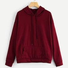 Romwe Drawstring Hooded Solid Sweatshirt