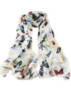 Romwe White Butterfly Print Scarves