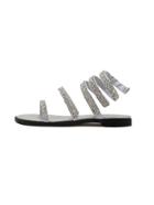 Romwe Rhinestone Studded Silver Thin Strap Sandals