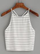 Romwe White Striped Y Back Cami Top