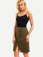 Romwe Army Green Single Breasted Split Skirt