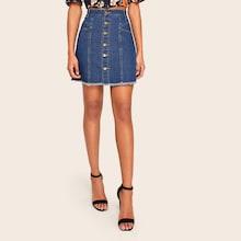 Romwe Raw Hem Single Breasted Denim Skirt