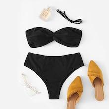 Romwe Detachable Strap Twist Top With High Waist Bikini