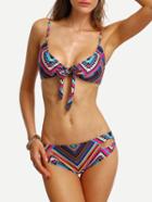 Romwe Tribal Print Tie-front Cutout Bikini Set