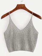 Romwe Grey Ribbed Knit Crop Cami Top