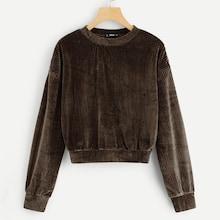 Romwe Drop Shoulder Ribbed Velvet Pullover