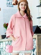 Romwe Pink Lapel Length Sleeve Pockets Coat