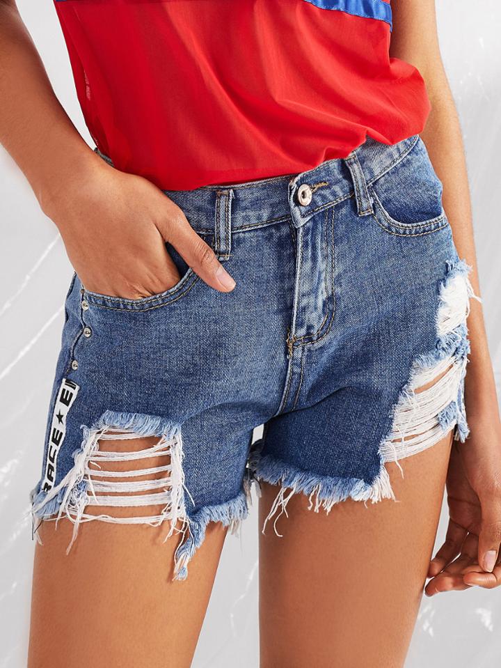 Romwe Extreme Distressing Denim Shorts