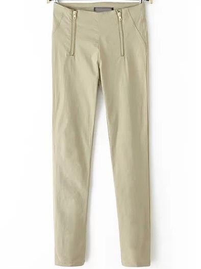 Romwe Khaki High Waist Zipper Slim Pant