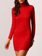Romwe Red High Neck Slim Sweater Dress