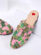 Romwe Pink Pineapple Print Flat Slippers