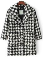 Romwe Lapel Houndstooth Single Breasted Coat With Pockets