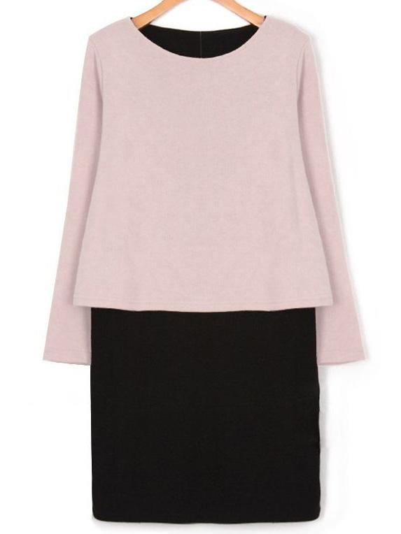 Romwe Long Sleeve Pink Combo Dress