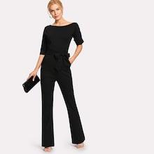 Romwe Button Detail Self Tie Jumpsuit