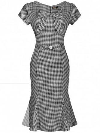 Romwe Bow-neck Small Checkerboard Fishtail Dress