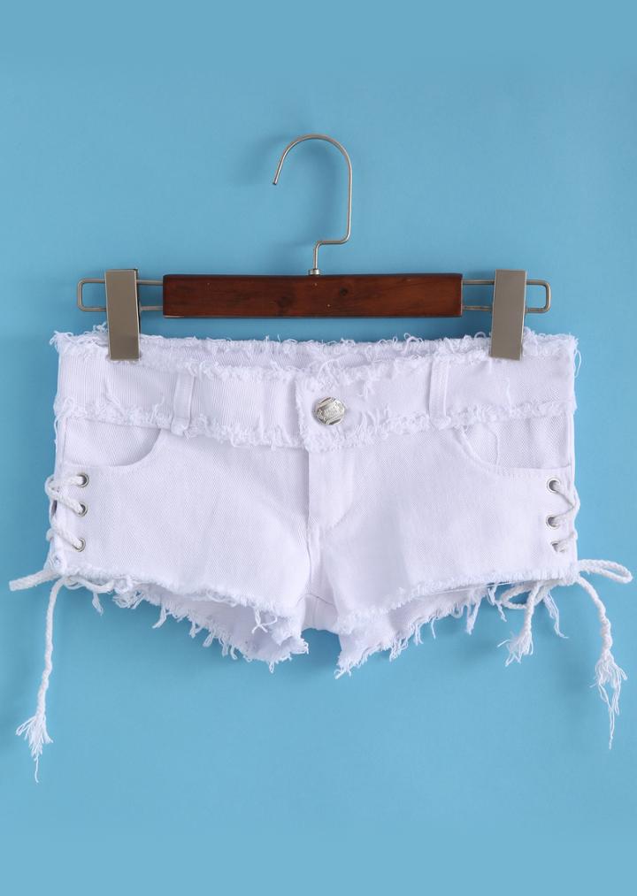 Romwe Fringe Bandage Denim Shorts