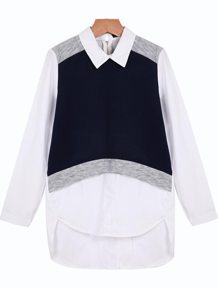 Romwe Lapel Dipped Hem Blouse