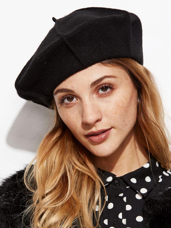 Romwe Black Stylish Soft Beret Hat For Women