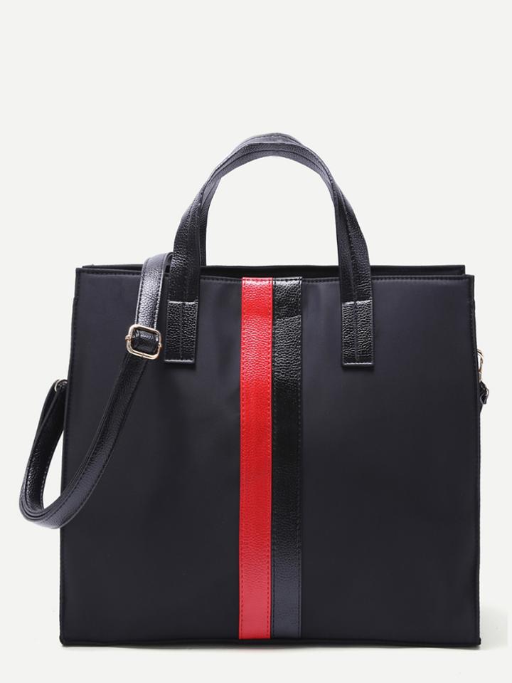 Romwe Black Sporty Strap Boxy Nylon Handbag With Shoulder Strap