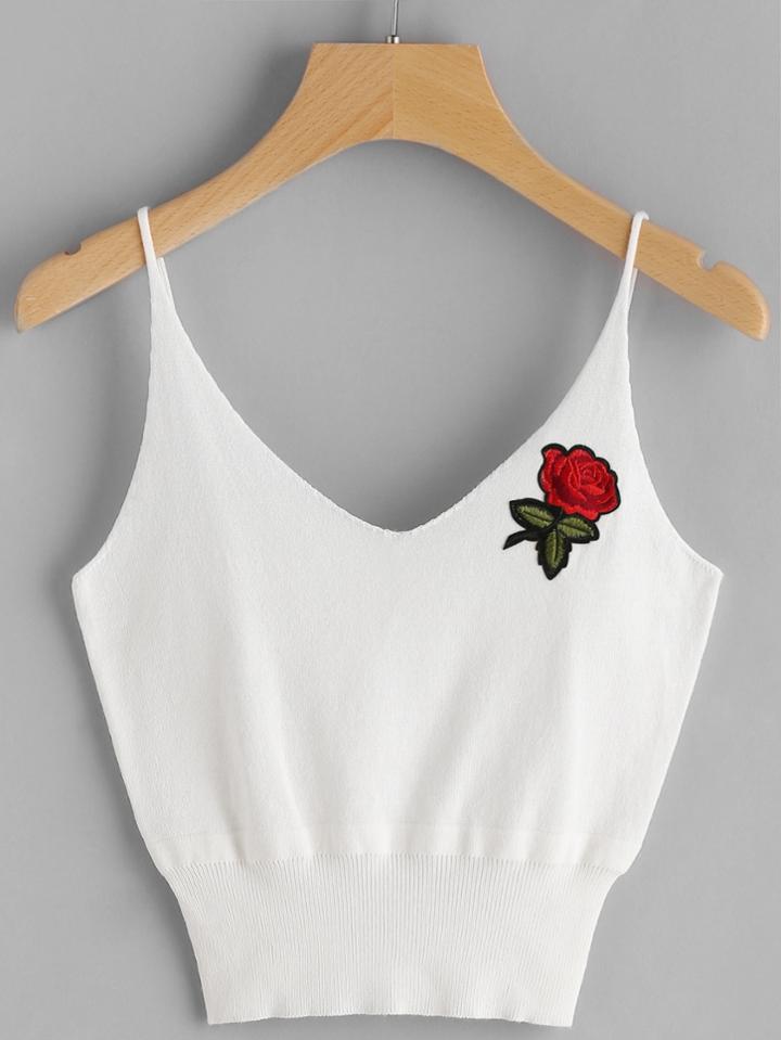 Romwe Ribbed Hem Applique Crop Cami Top