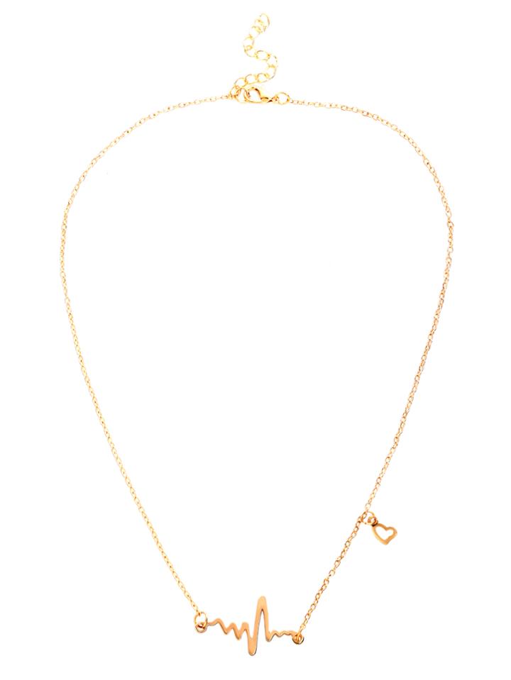 Romwe Gold Heart Electrocardiogram Shaped Chain Necklace