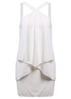 Romwe Cross Front Strap Midi White Dress