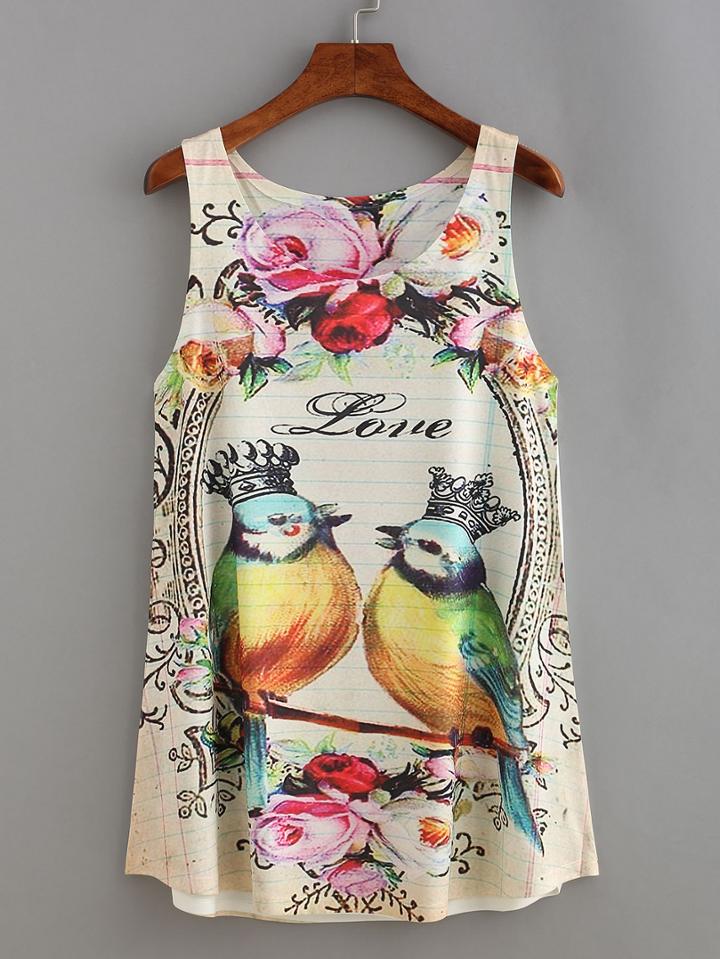 Romwe Bird Print Tank Top