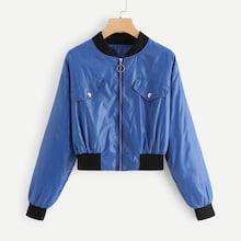 Romwe Contrast Collar Zip Up Jacket